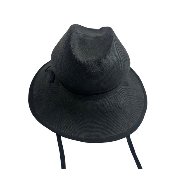 Vintage 60s Straw Sun Hat Womens Black Floppy With Chin Strap main image 7